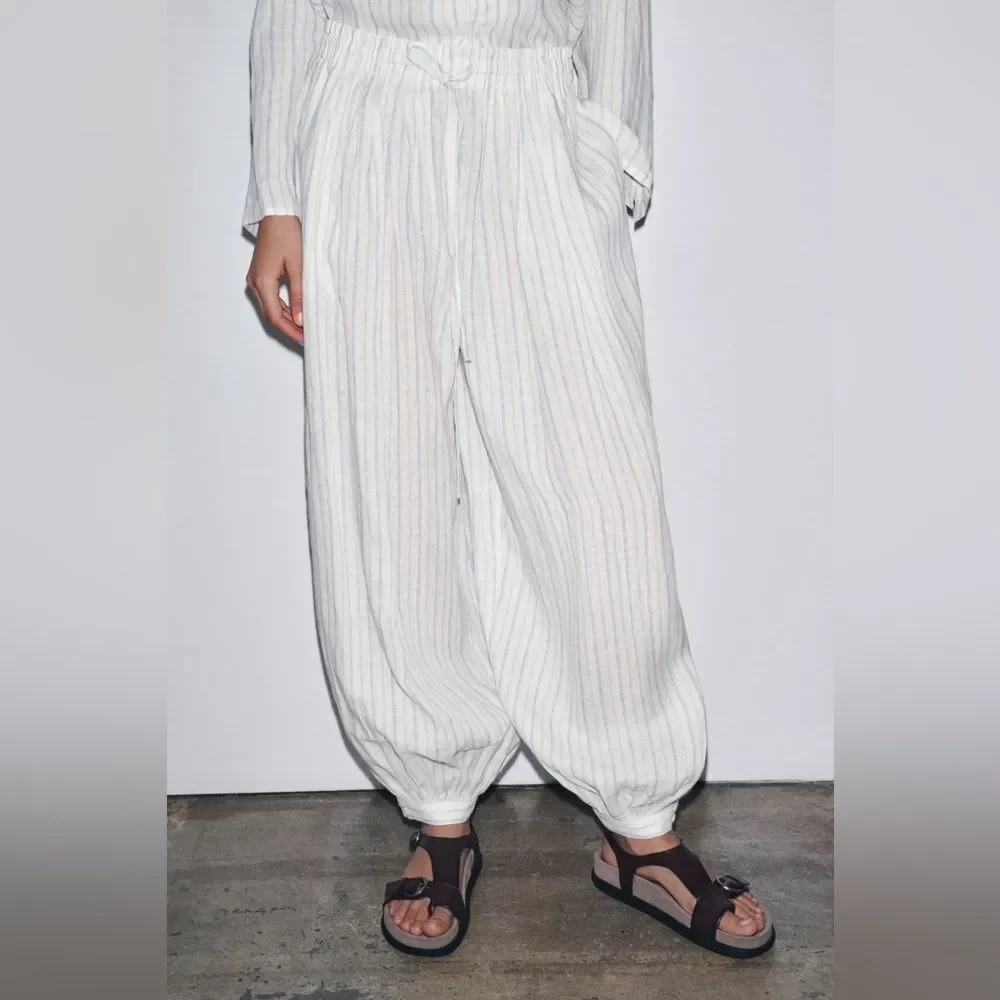 Zara 100% Linen Balloon Pants New